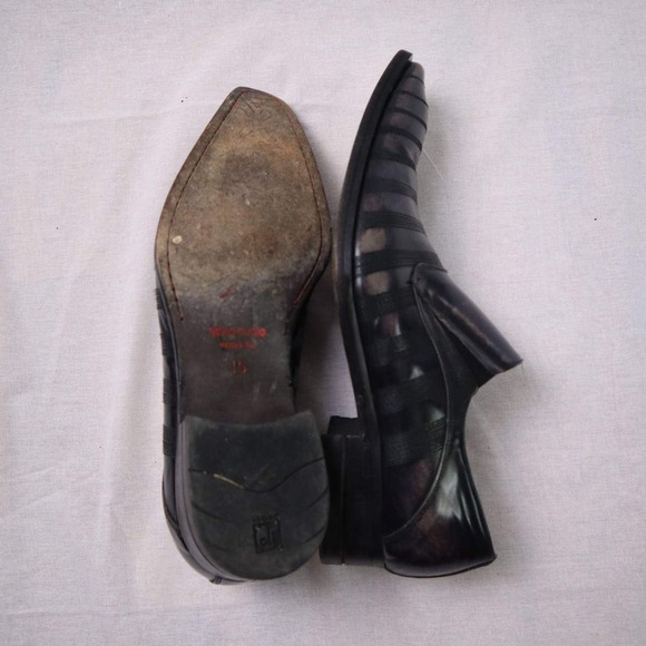 Jo Ghost Italy Black Leather Striped Slip-On Dress Shoes Sz 45 (US 11-12) Italy - Picture 5 of 9